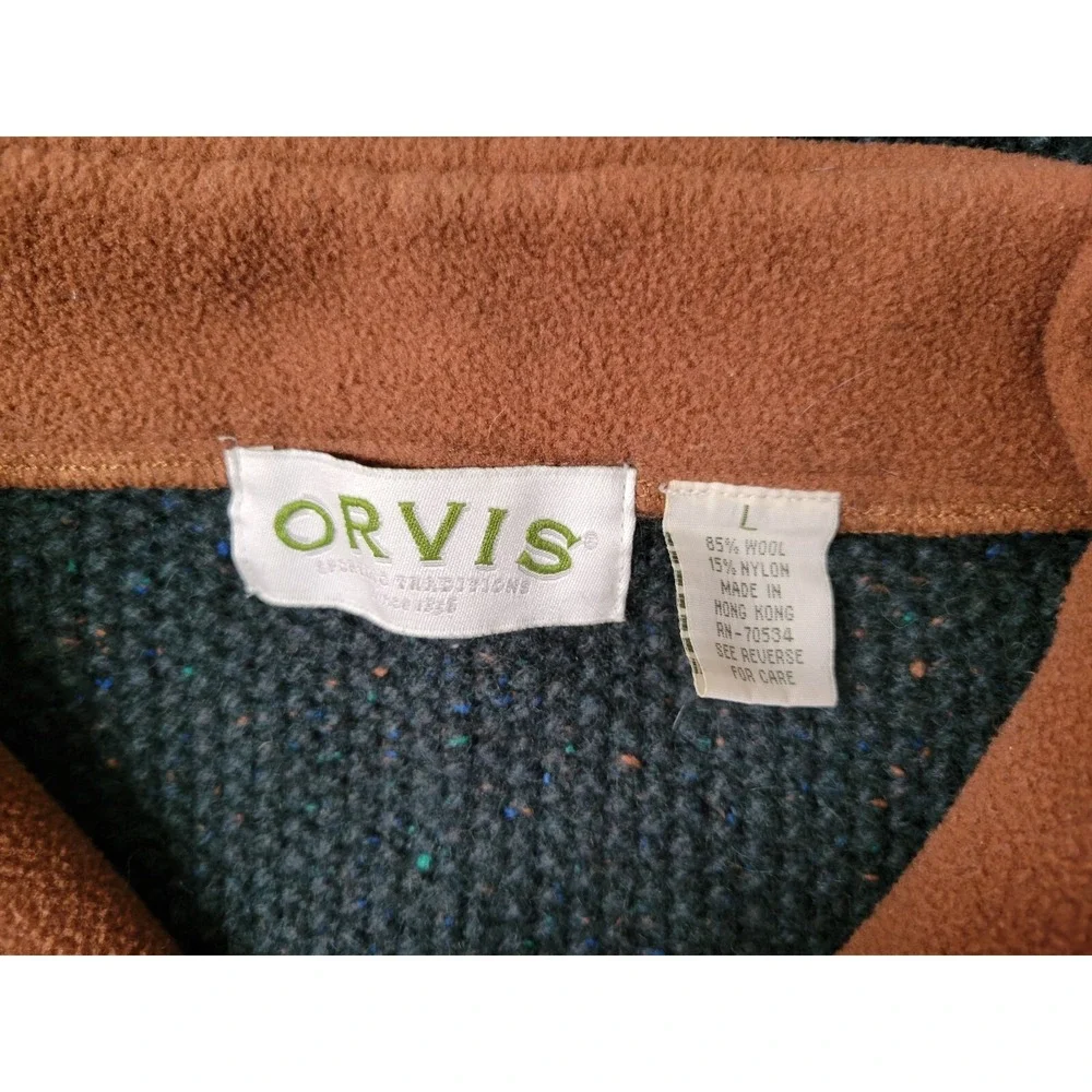 Orvis Mens Green Flecked Wool 1/4 Zip Sweater‎ w. Pockets L